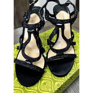 Gianni Bini Heels Sandals Black Beaded Jeweled Strappy PARTY Belle SZ 7.5